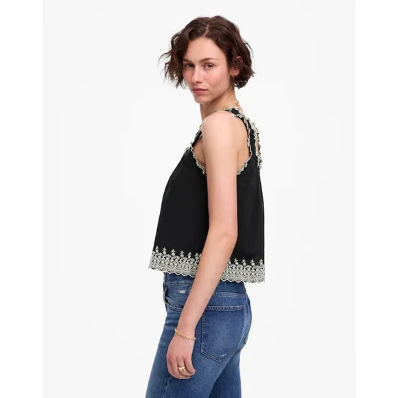 NWT Madewell Embroidered Scalloped Tank Black and White in XS - Picture 4 of 5